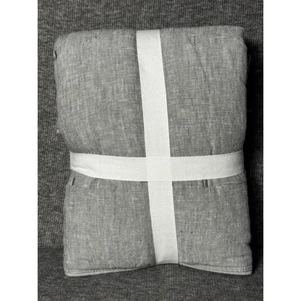 Pottery Barn Belgian Flax Linen King Pillow Sham Flagstone Gray Tufted 20x36 NEW